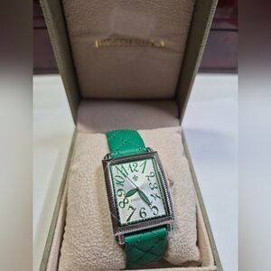 Judith Ripka Kelly Green Leather Strap Watch size 6 average new